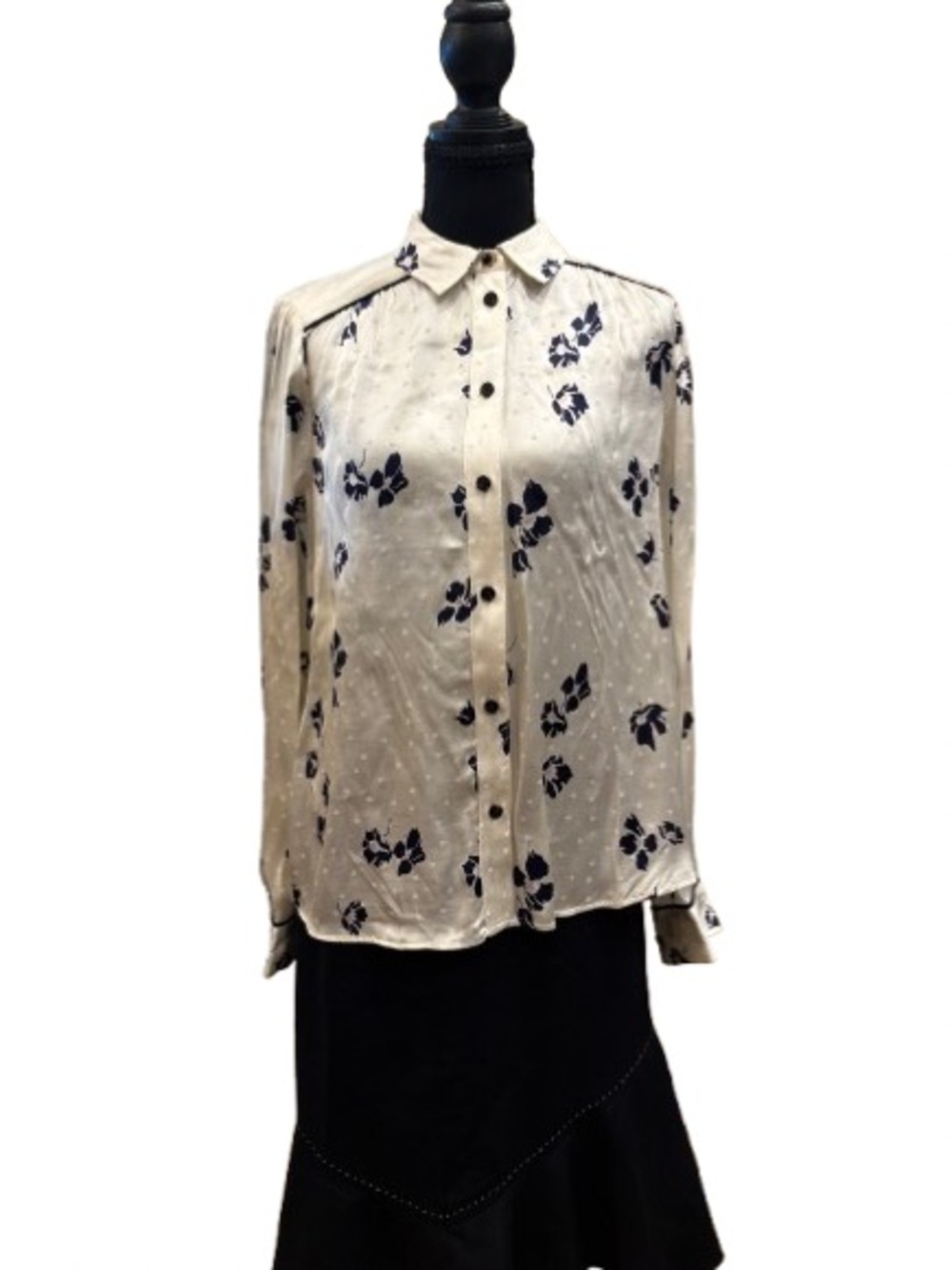 Scotch & Soda Cream Button-Down Shirt with Navy Floral Motif